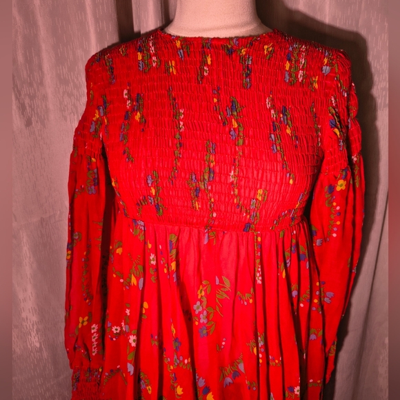 🍅Vintage 70s Red Floral Prairie Dress - Picture 13 of 16